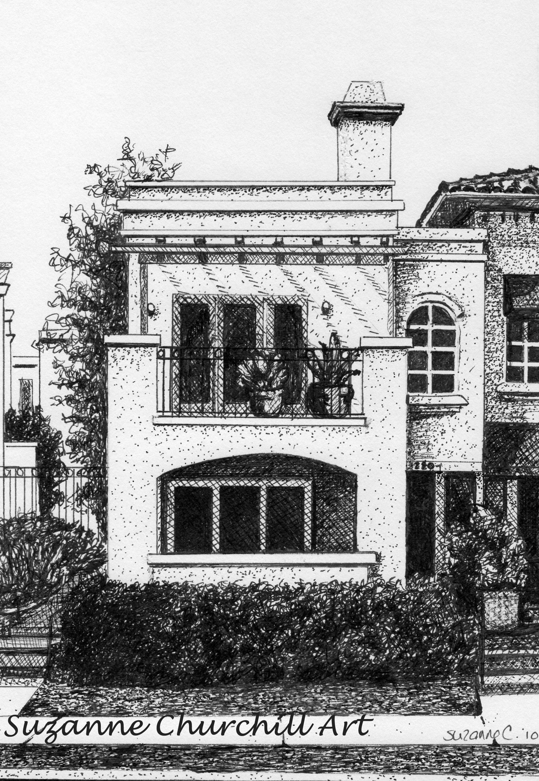 CUSTOM HOUSE PORTRAIT, Hand Drawn in Pen & Ink From Your Reference ...