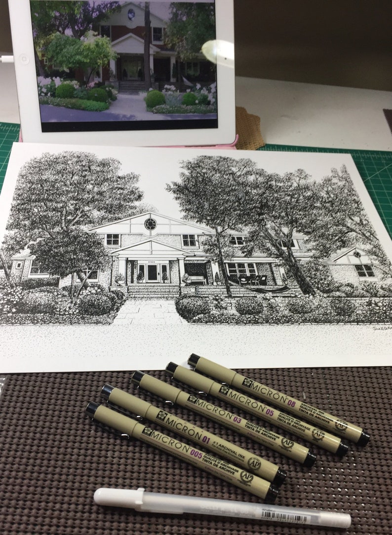 CUSTOM HOUSE PORTRAIT, Hand drawn in Pen and Ink from your Reference Photo. Historic House or Business Art, New Home, Realtor Closing Gift. image 2