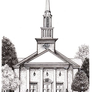 CUSTOM Pen & Ink CHURCH PORTRAIT. Hand Drawn from photos, Wedding Venue, Anniversary, Pastor Gift