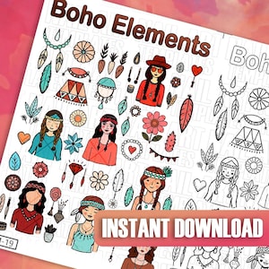 Boho Elements Nail Art Templates | Bohemian Nail Decals | Practice Sheets | Unique Nail Art Guides | Boho Inspired Nail Decals