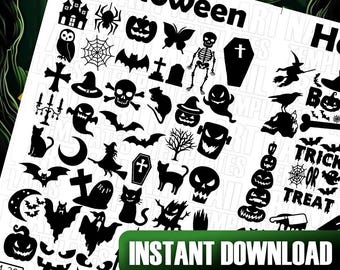 Halloween Silhouette Nail Art Templates | Spooky Nail Decal Designs | Digital Halloween Nail Art Transfers | Fun Nail Art Stencils