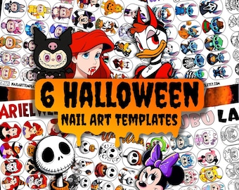 Pacchetto di modelli per unghie di Halloween / Adesivi con personaggi carini e spettrali / Fogli per nail art stampabili / Disegni per unghie horror kawaii / Adesivi per unghie fai da te