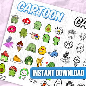 Fun Cartoon Character Nail Art Templates | Nail Decal Sheets | Practice Sheets | Nail Art Guides | Nail Sticker Templates