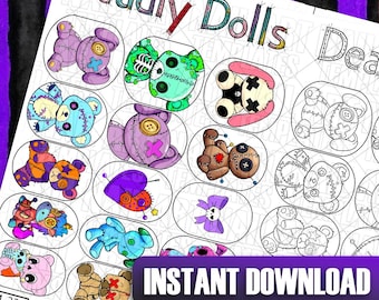 Deadly Dolls Nail Art Practice Sheets: Halloween Creepy Decal Templates