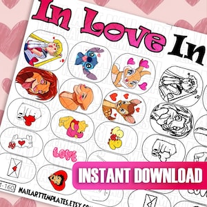 Romantic Nail Art Templates | Valentine’s Day Designs | Love Nail Stickers | Practice Sheets Nails | Digital Nail Art | Love Heart Templates