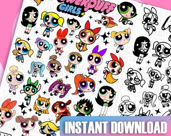 Cartoon Girl Trio Nail Art Templates | Superheroine Nail Decals | Practice Sheets | Unique Nail Art Guides | Nail Art Guides | Nail Decals