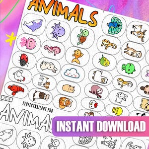 Kawaii Animal Nail Art Templates | Digital Nail Decal Designs | Nail Art Practice Sheets | Cartoon Nail Art Guides | Nail Sticker Template