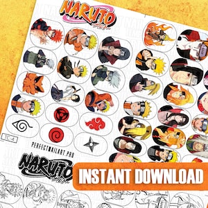 Anime Nail Art Templates | Digital Cartoon Character Designs | Cartoon Nail Stickers | Practice Sheet | Digital Character Decals