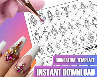 Modelli per il posizionamento di strass: guide stampabili per nail art con cristalli