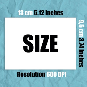 K&ouml;nnte beinhalten: Wei&szlig;es Rechteck mit dem Wort "SIZE" in gro&szlig;en schwarzen Buchstaben. Das Rechteck ist 13 cm x 9,5 cm gro&szlig; und hat eine Aufl&ouml;sung von 600 DPI.