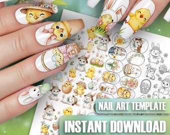 Osterhase Nail Art Übungsblätter: Frühlingshafte Nagelabziehbild-Vorlagen