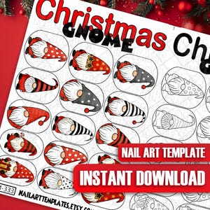Christmas Gnome Nail Art Templates: Holiday Practice Sheet & DIY Nail Decal Guide