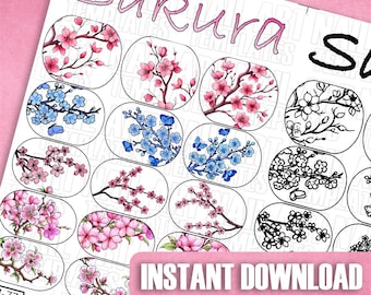 Plantillas de diseño de uñas Sakura / Guías de calcomanías para uñas Sakura / Hojas de práctica de uñas florales / Arte digital de uñas / Plantillas de uñas DIY