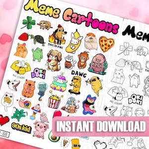 Meme Nail Art Templates | Fun Cartoon Nail Decals | Nail Art Transfer Sheets | Printable Nail Stickers | Digital Nail Guides for Manicure