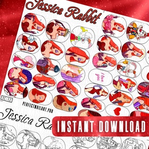 Jessica Nail Art Templates | Digital Cartoon Character Designs | Glam Nail Decals | Nail Sticker Templates | Practice Sheet | Digital Nails