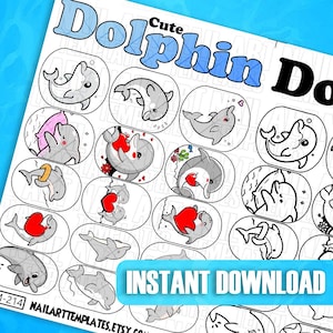 Cute Dolphin Nail Art Templates | Digital Dolphin Nail Stickers | Dolphin Practice Sheets | Nail Decals Design | Dolphin Printable Nail Art