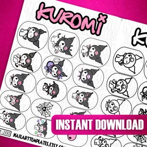 Dark Kawaii Nail Art Templates | Gothic Cartoon Nail Stickers | Printable Cute Skull Nail Designs | DIY Nail Decals | Cute Gothic Nail Art