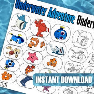 Sea Creatures Nail Art Template | Ocean Cartoon Nail Decal Practice Sheet | Digital Nail Art Stickers | Underwater Animal Nail Design Guide