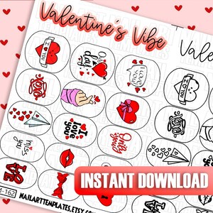 Valentine's Vibe Nail Art Decals | Digital Love Stickers | Romantic Nail Wraps | Heart and Love Nail Templates | Valentine's Nail Designs