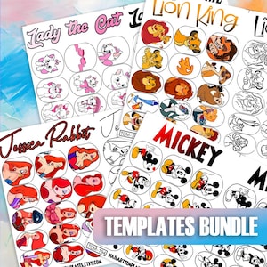 Cute Cartoon Animals & Characters Nail Art Template Bundle | Digital Nail Design Sheets for DIY Nail Decals | Printable Nail Art Practice