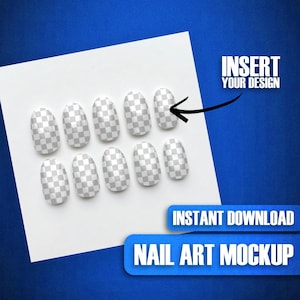 Digital Nail Art Mockup Transparent: Short Almond Nails Realistic Template for Manicure Design Display