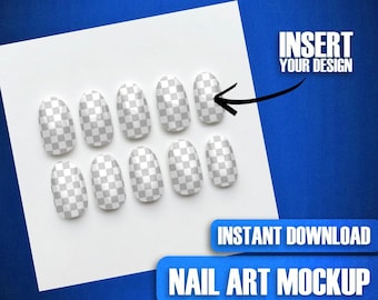 Digital Nail Art Mockup Transparent: Short Almond Nails Realistic Template for Manicure Design Display