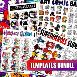 Bundle di modelli per nail art di supereroi / Disegni di adesivi per unghie digitali / Fogli di pratica per personaggi dei fumetti / Modelli di adesivi per unghie