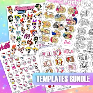 Printable Cartoon Nail Art Templates Bundle | DIY Nail Sticker Practice Sheets | Cute Character Manicure Designs | Digital Nail Art Guides