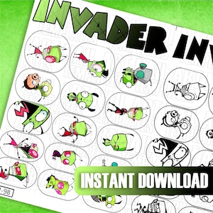 Green Alien Nail Art Template | Robot Nail Decal Guides | Digital Cartoon Nail Stickers | Practice Sheet for Nail Art | DIY Manicure Design