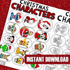 Christmas Cartoon Nail Art Templates | Holiday Nail Decal Practice Sheet | Digital Santa Nail Design Guide | Festive Characters Nail Sticker