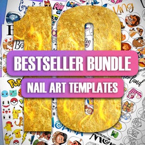Top 10 Nail Art Design Templates Bundle | Printable Nail Stickers | Cartoon Nail Art Decals | Nail Practice Sheets | Digital Art Wraps