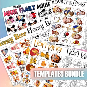 Character Nail Art Bundle | Digital Nail Templates | Family Mouse, Bear, Lion Designs | Nail Decal Sheets | Printable Nail Stickers