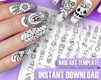 Halloween Nail Art Sjabloon Decals Sticker Wraps Oefenblad Ghost Pumpkin Designs