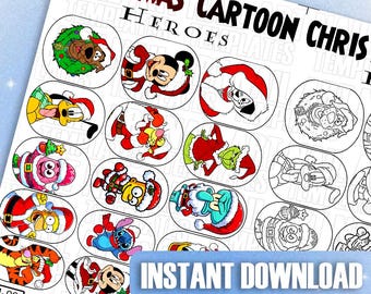 Christmas Nail Art Templates | Festive Cartoon Decals | Digital Nail Decal Guide | Holiday Nail Sticker Template | Reusable Nail Art Designs