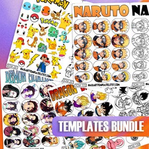 Digital Nail Art Templates Bundle | Anime Style Nail Decal | Cartoon Character Nail Wraps | Printable Nail Stickers | Nail Practice Sheet