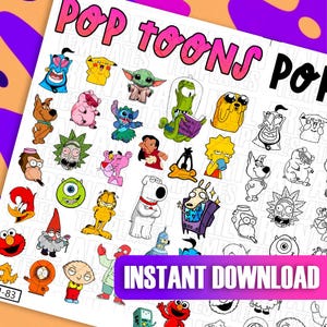 Pop Toon Nail Decal Template | Fun Cartoon Nail Art Practice Sheets | Nail Art Stickers | Digital Nail Art Transfer Designs