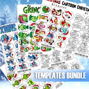 Lot de modèles de dessins d'ongles pour les Fêtes | Feuilles d'entraînement pour les ongles de Noël | Stickers ongles personnages festifs | Conceptions numériques
