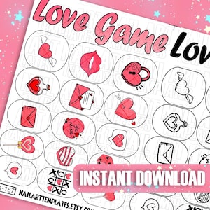 Valentine’s Day Nail Art Template | Heart Nail Decals | Love Theme Digital Stencils | DIY Nail Design Guide | Nail Stickers