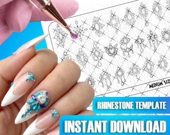 Rhinestone Nail Art Templates: Printable Crystal Placement Guides for Press On Nails