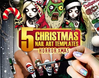 Modèles de nail art Noël horreur : lot de feuilles d'exercices effrayants pour Noël
