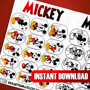 Cartoon Mouse Nail Art Decals | Cute Character Nail Stickers | Nail Practice Sheet | Nail Wraps | Nail Template for DIY Manicure