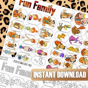 Stone Age Family Nail Art Templates | Digital Cartoon Character Designs | Fun Nail Stickers | Practice Sheet | Digital Character Decals
