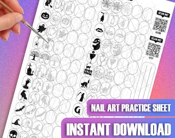 Halloween Nail Art Practice Sheets: Gel Design Template (Digital Download A4/US Letter WEBP Files)