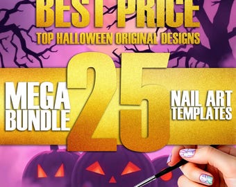 Halloween Nail Art Practice Sheets: 25 Spooky Template Bundle for DIY Decals