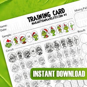 Christmas Green Character Nail Art Practice Sheet | Holiday Nail Training Guide | Nail Decal Template | DIY Nail Design | Digital Download
