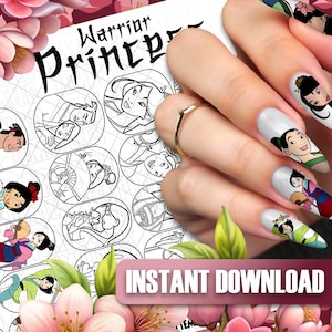 Warrior Princess Nail Art Template | Asian Style Nail Decals | Printable Nail Art | DIY Nail Transfer | Character Nail Design Sheet