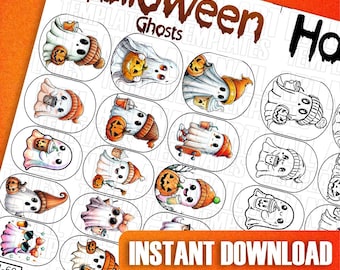 Halloween Ghost Nail Art Templates | Spooky Nail Decal Practice Sheet | Ghostly Nail Art Guides | Halloween Nail Sticker Template
