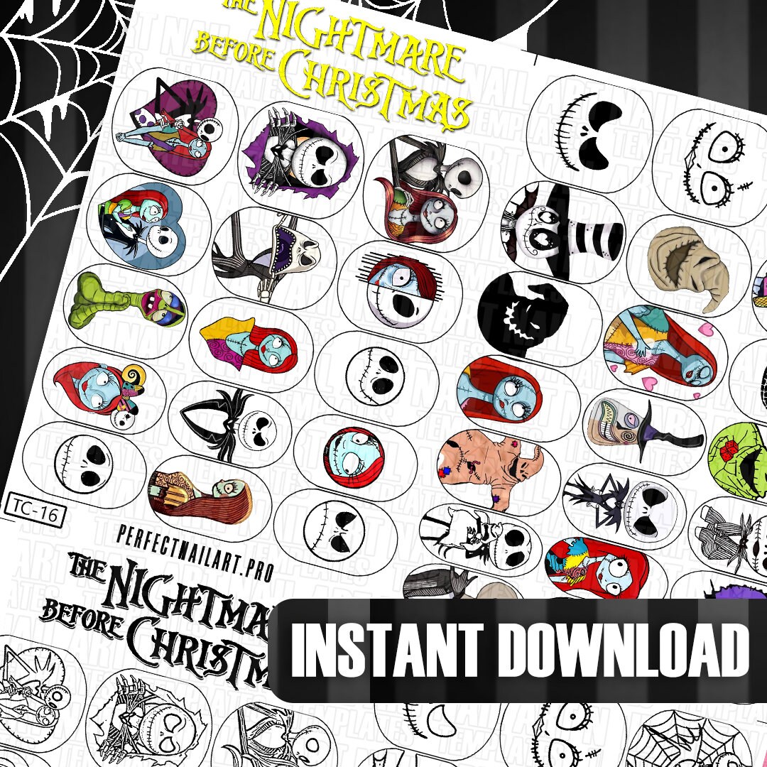 Christmas Nail Art Templates | Spooky Character Designs | Nail Art Guides | Nail Template | Characters Nail Art | Digital Nail Decals