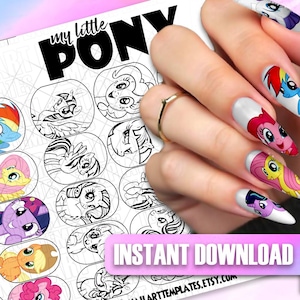 Cute Pony Nail Art Templates | Printable Nail Design Sheet | Cartoon Nail Art Stencil | DIY Sticker Nail Decals | Digital Nail Art Guide