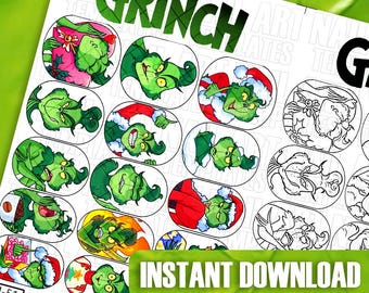 Green Holiday Character Nail Art Templates | Character Stickers | Practice Sheets | Nail Art Guides | Sticker Templates | Digital Design